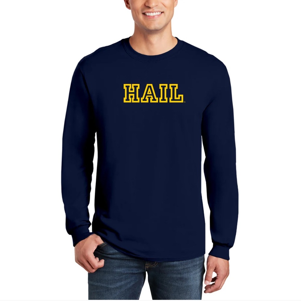 Michigan Wolverines Navy Blue HAIL Long Sleeve Waffle Knit Shirt Size XL